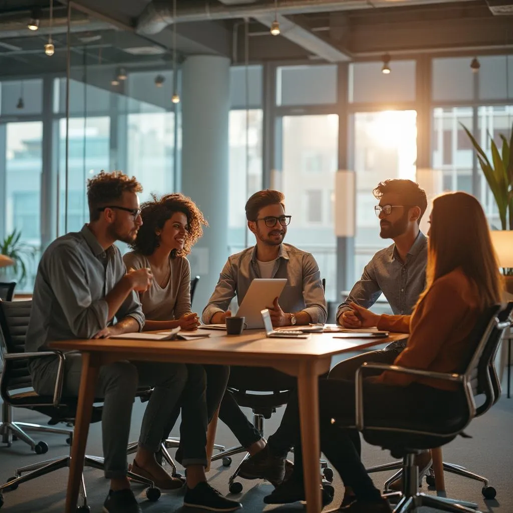 Equipo colaborando en el desarrollo de contenido